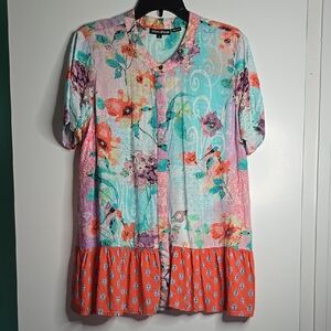 Iolani Collection Floral Button Up Tunic Size S